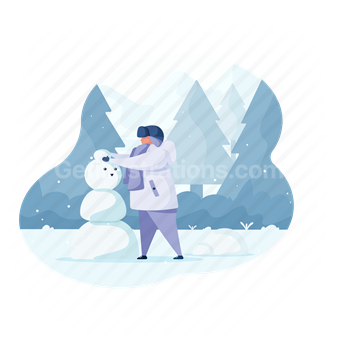 snowman, build, winter, child